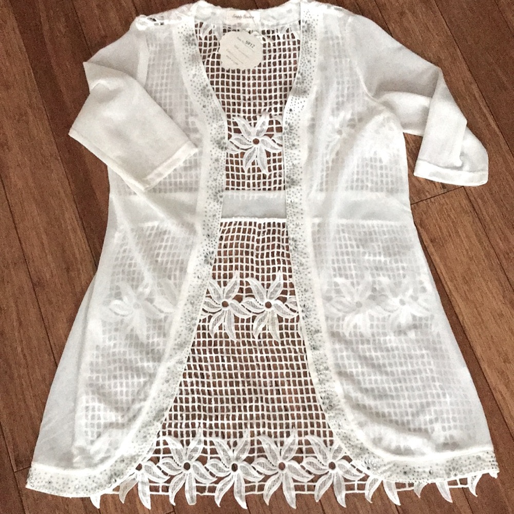 Crochet Lace Cardigan w/ Rhinestones